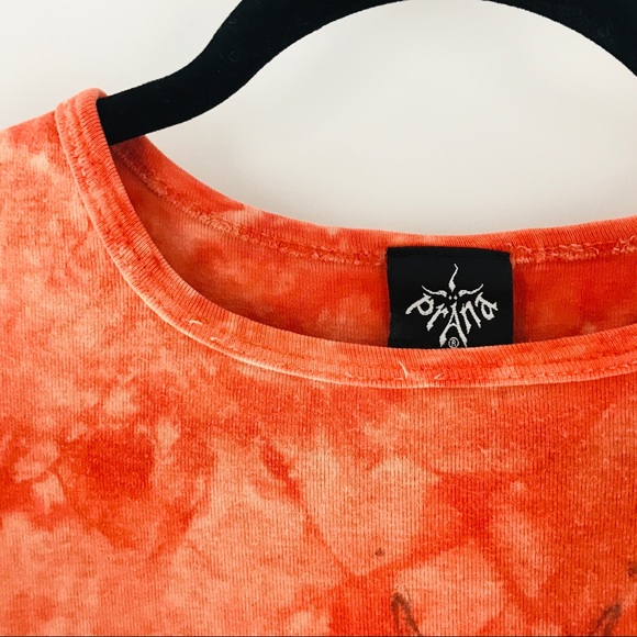 PrAna Retro Orange Bleach Dye Sun Mandala 1990s Cotton Babydoll T-Shirt - Picture 10 of 10